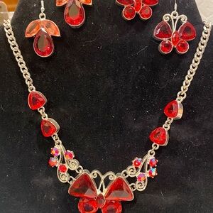 Red Butterfly Gemstone Jewelry Set